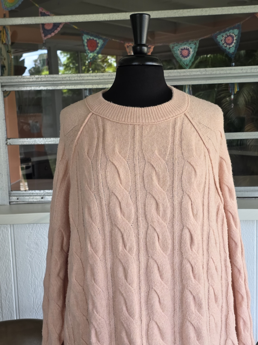 NWT Aerie Peach Cable Crewneck Sweater Super Soft Large Oversized - Picture 7 of 15